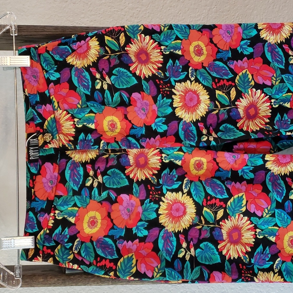 Poppy Lux High Waisted Pants Straight Leg Floral Print Bottoms NWOT Womens 4 - Picture 6 of 12